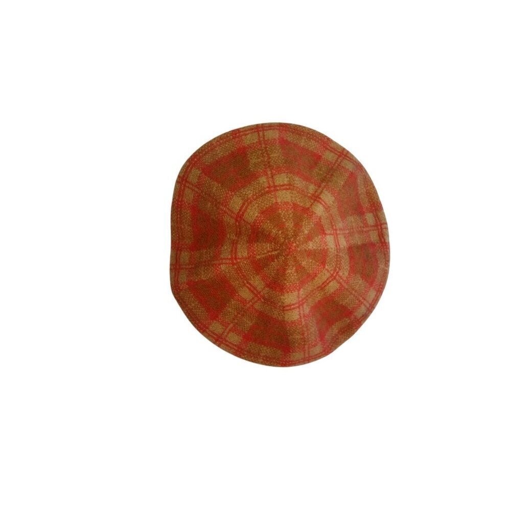 Vintage Wool Plaid Beret Hat With Red & Beige Check Pattern For Women, NWT